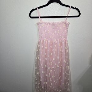 Girls Pink Daisy Mesh Sundress